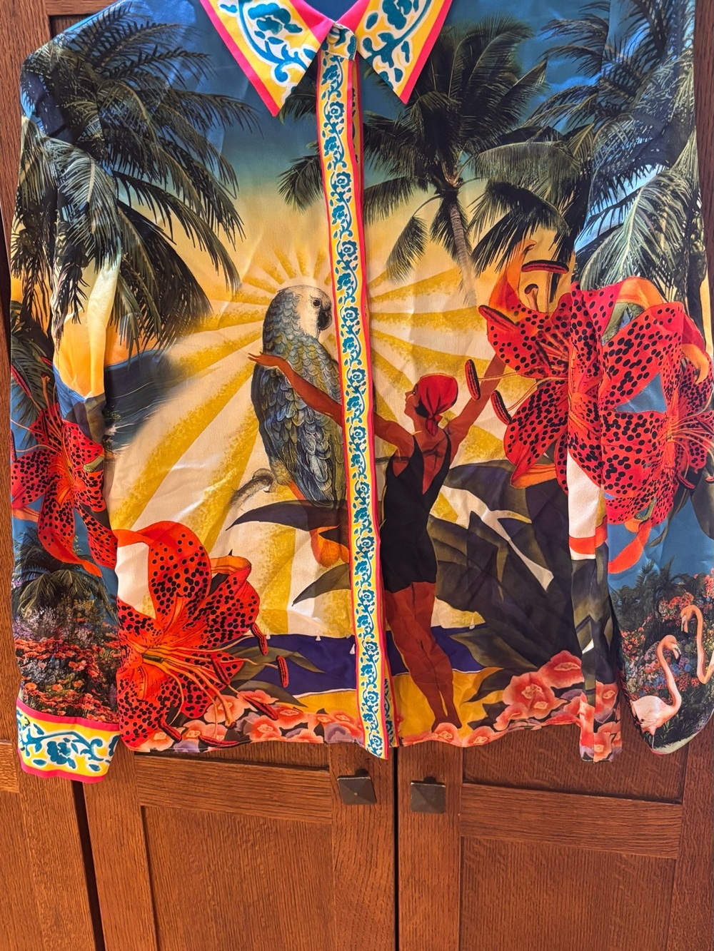 Tropical Paradise Island Dreams Willa Placket Button-Up Blouse in Multicolor - Picture 4 of 4